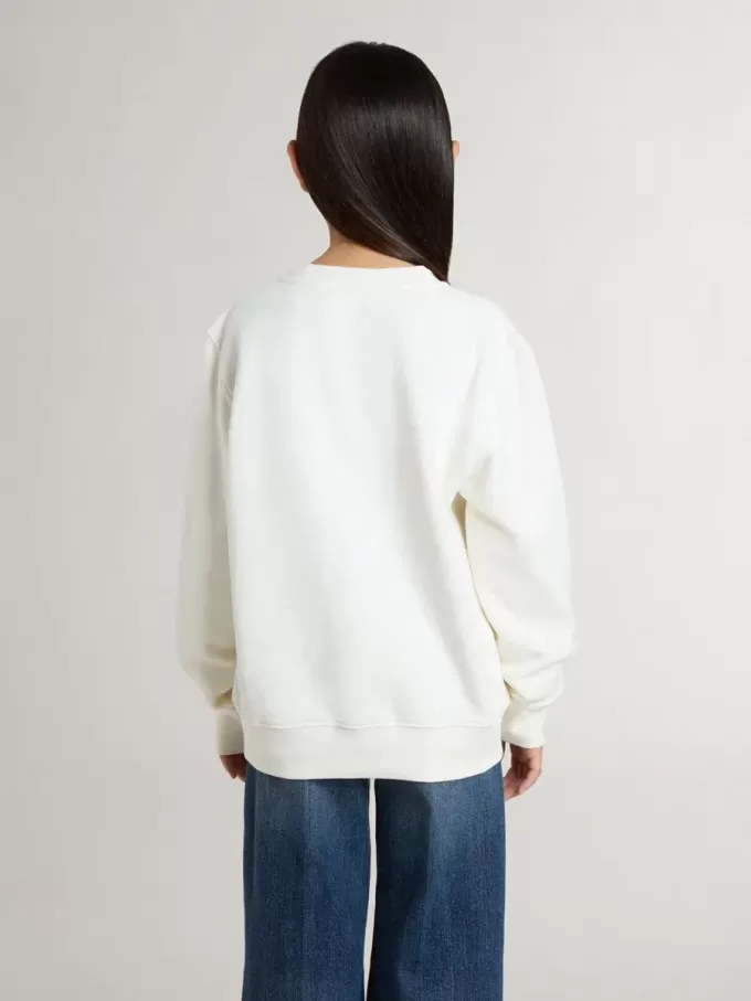 Sudadera blanca para niña con inscripción multicolor «Golden» en la parte delantera
