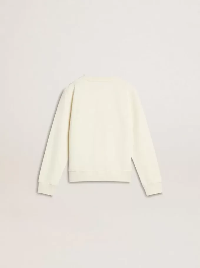 Sudadera blanca para niña con inscripción multicolor «Golden» en la parte delantera
