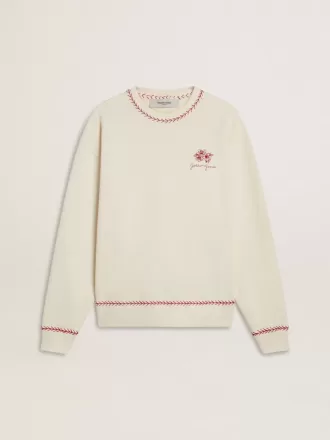 Sudadera CNY en algodón blanco desgastado con bordados rojos