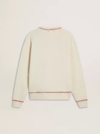 Sudadera CNY en algodón blanco desgastado con bordados rojos