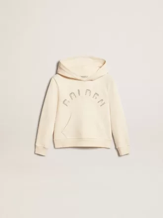 Sudadera con capucha en blanco envejecido con parches