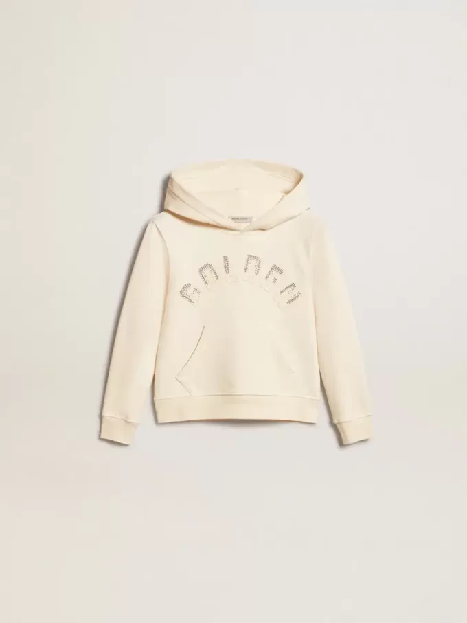 Sudadera con capucha en blanco envejecido con parches
