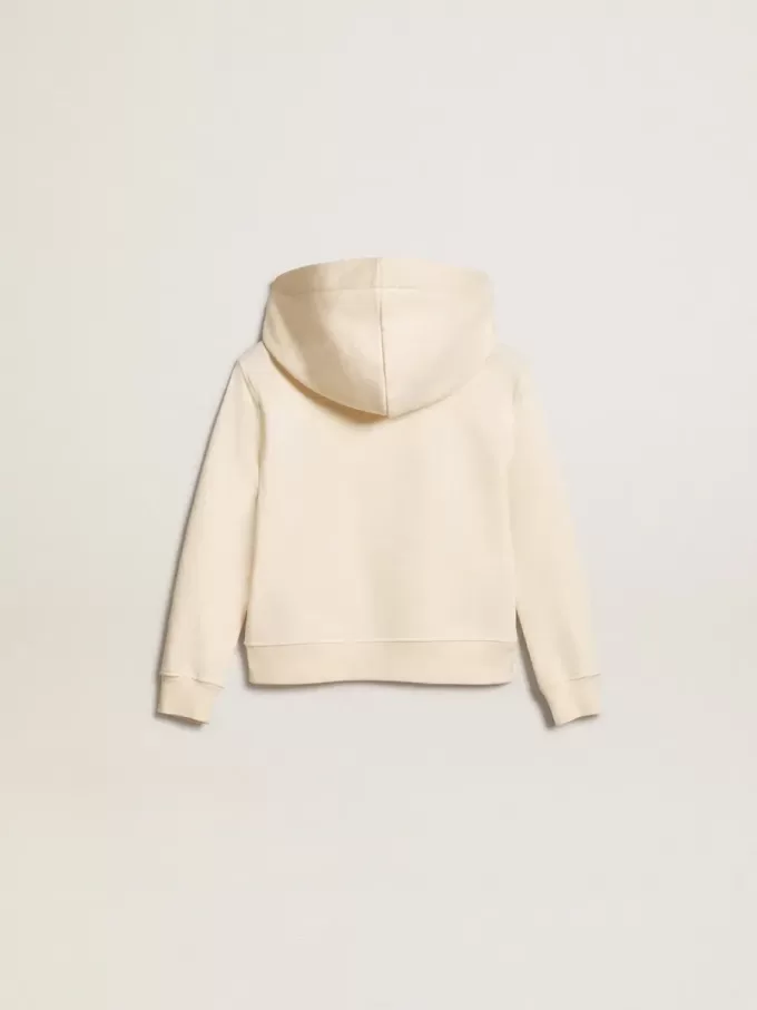 Sudadera con capucha en blanco envejecido con parches