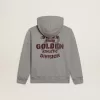 Sudadera con capucha gris jaspeado con estampado en la espalda