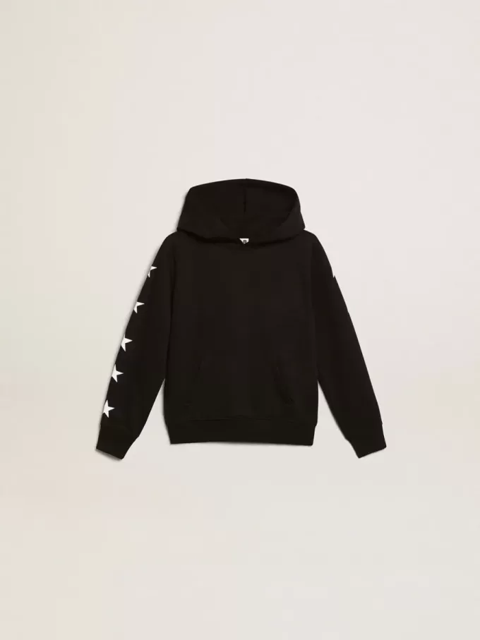 Sudadera con capucha para niño en color negro con estrellas blancas en contraste. Sudadera con capucha para niño en color negro con estrellas blancas en contraste.