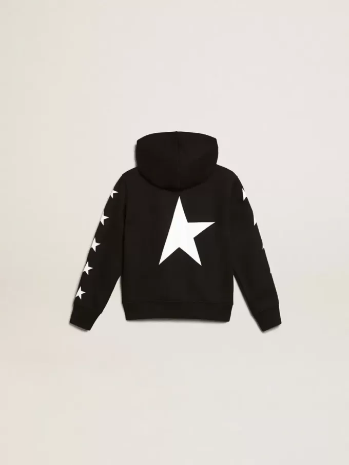 Sudadera con capucha para niño en color negro con estrellas blancas en contraste. Sudadera con capucha para niño en color negro con estrellas blancas en contraste.