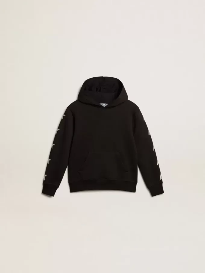 Sudadera con capucha para niño en color negro con estrellas plateadas en contraste Sudadera con capucha para niño en color negro con estrellas plateadas en contraste