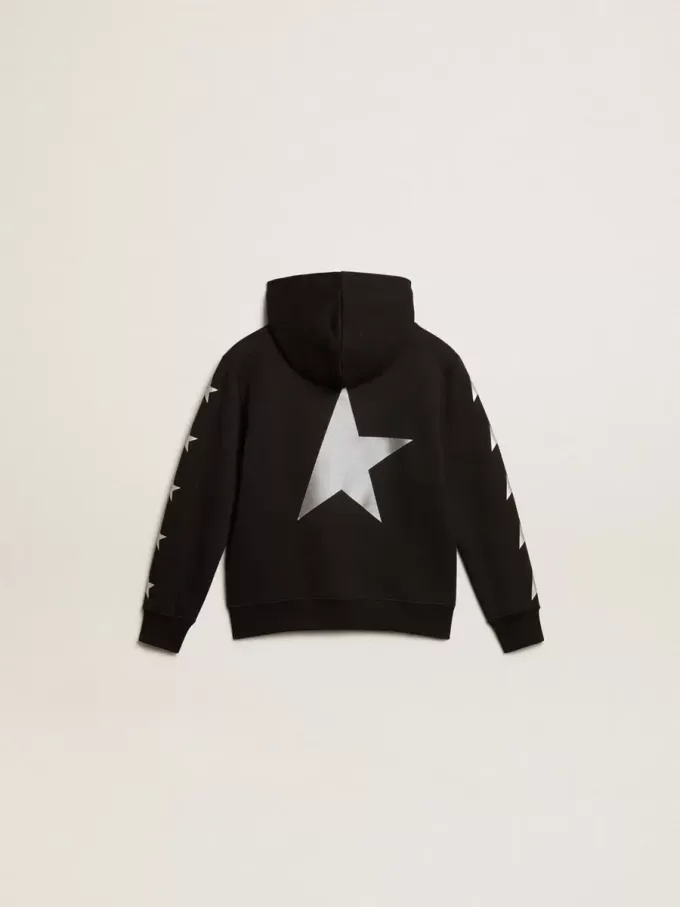 Sudadera con capucha para niño en color negro con estrellas plateadas en contraste Sudadera con capucha para niño en color negro con estrellas plateadas en contraste