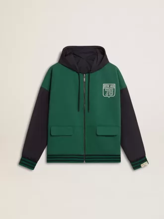 Sudadera con capucha reversible verde y azul para hombre