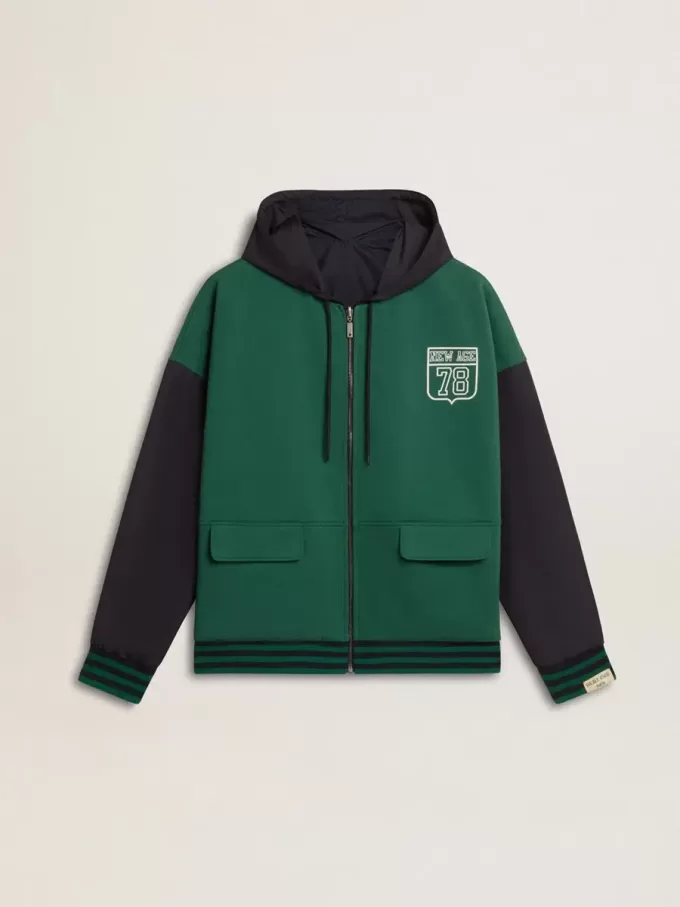 Sudadera con capucha reversible verde y azul para hombre