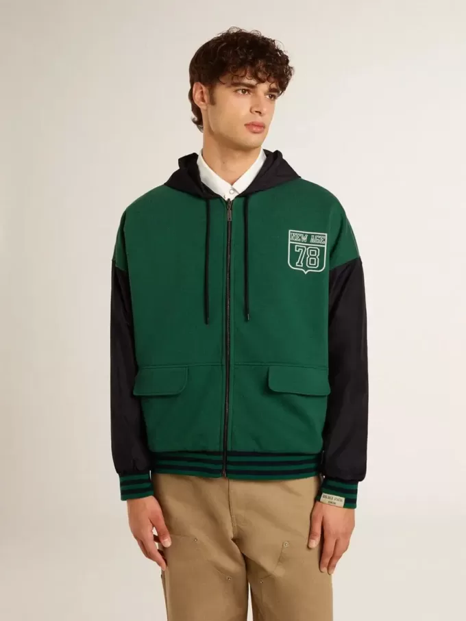 Sudadera con capucha reversible verde y azul para hombre
