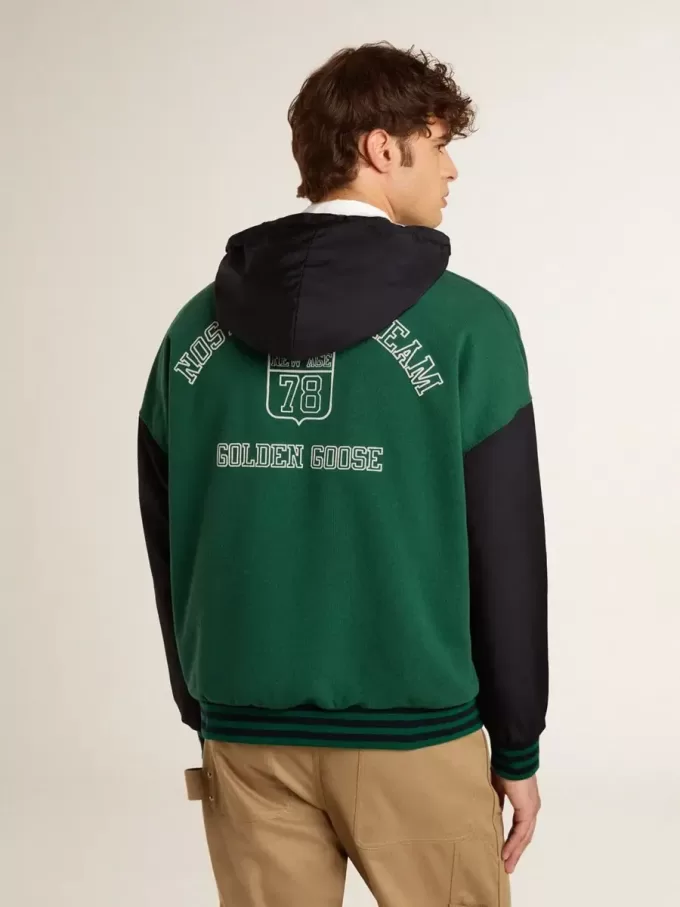 Sudadera con capucha reversible verde y azul para hombre