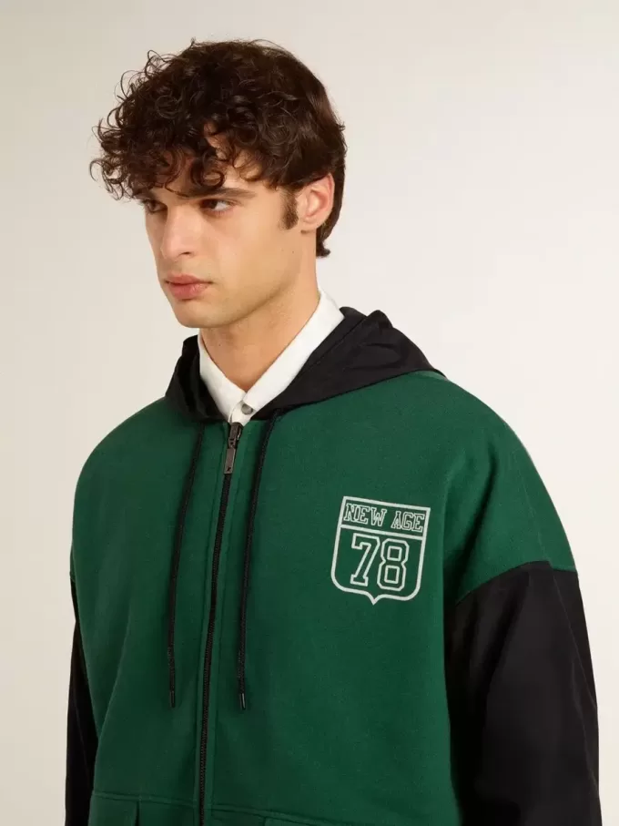 Sudadera con capucha reversible verde y azul para hombre
