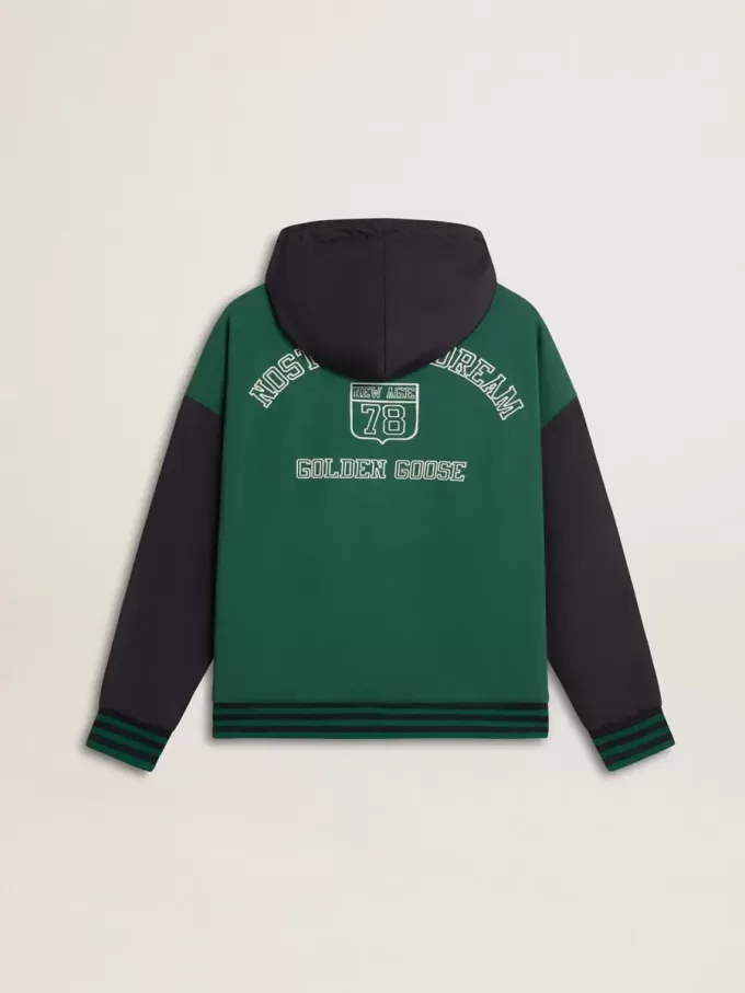 Sudadera con capucha reversible verde y azul para hombre