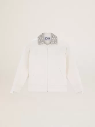 Sudadera con cremallera Denise Star Collection en color blanco papiro con cuello de cristal