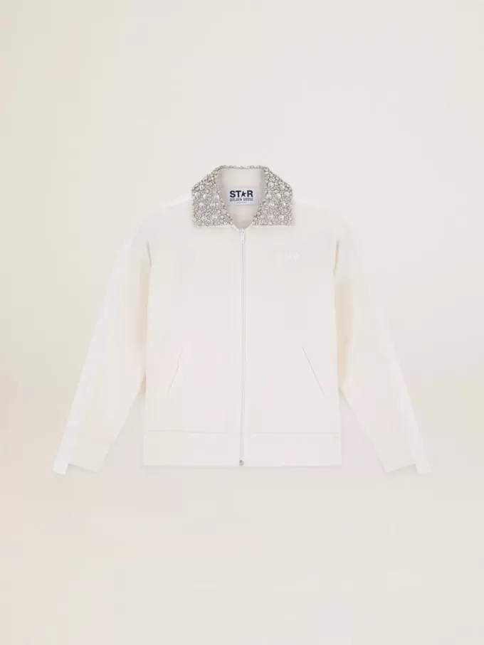 Sudadera con cremallera Denise Star Collection en color blanco papiro con cuello de cristal