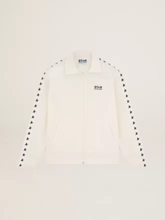 Sudadera con cremallera para hombre en color blanco papiro con estrellas negras