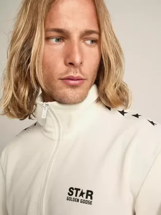 Sudadera con cremallera para hombre en color blanco papiro con estrellas negras