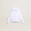 Sudadera con cremallera para niña en color blanco con estrellas brillantes en las mangas