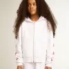 Sudadera con cremallera para niña en color blanco con estrellas brillantes en las mangas