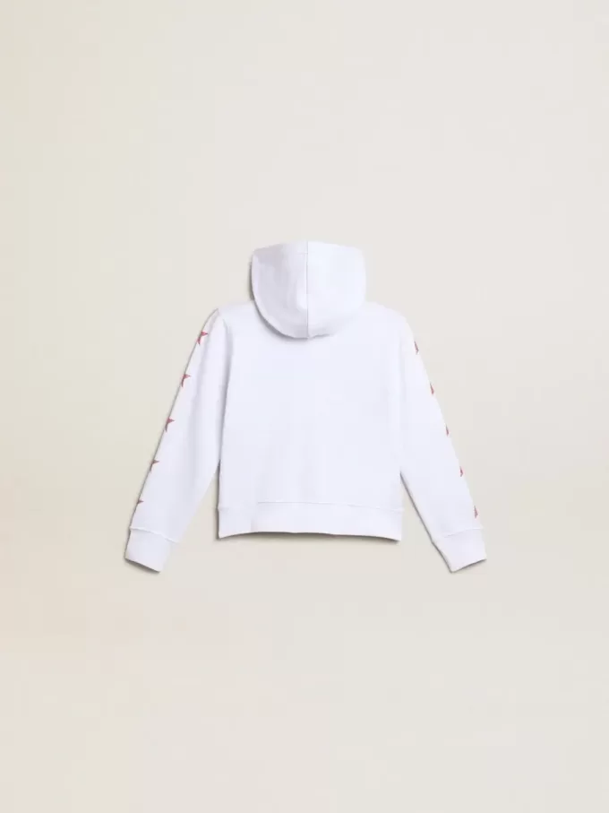 Sudadera con cremallera para niña en color blanco con estrellas brillantes en las mangas