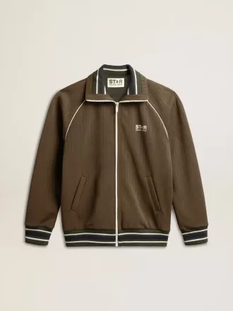 Sudadera con cremallera verde militar para hombre con logotipo blanco