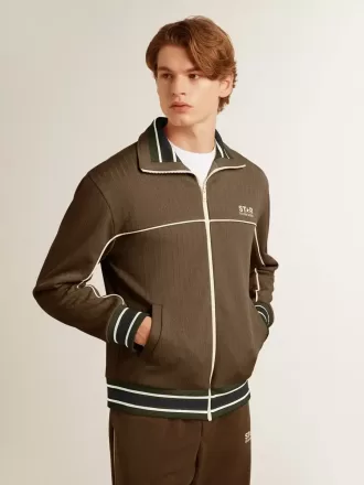 Sudadera con cremallera verde militar para hombre con logotipo blanco