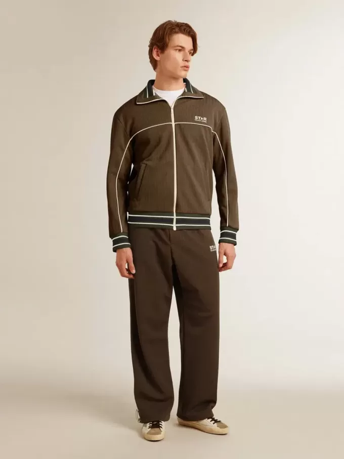 Sudadera con cremallera verde militar para hombre con logotipo blanco