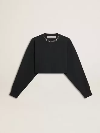 Sudadera corta de algodón para mujer con cristales en la parte delantera