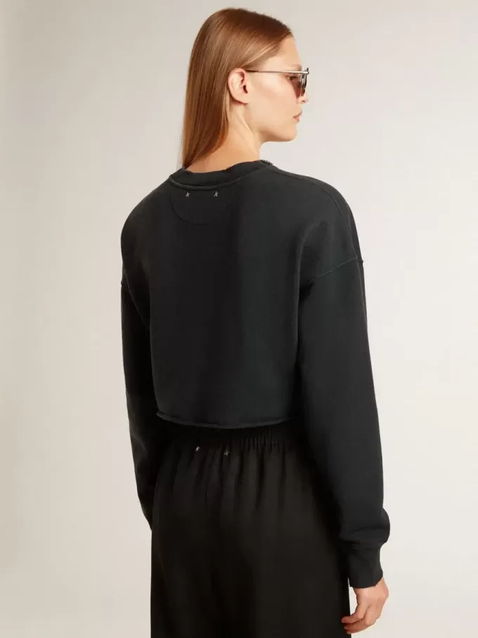 Sudadera corta de algodón para mujer con cristales en la parte delantera