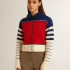 Sudadera corta de lana a rayas multicolor para mujer Sudadera corta de lana a rayas multicolor para mujer