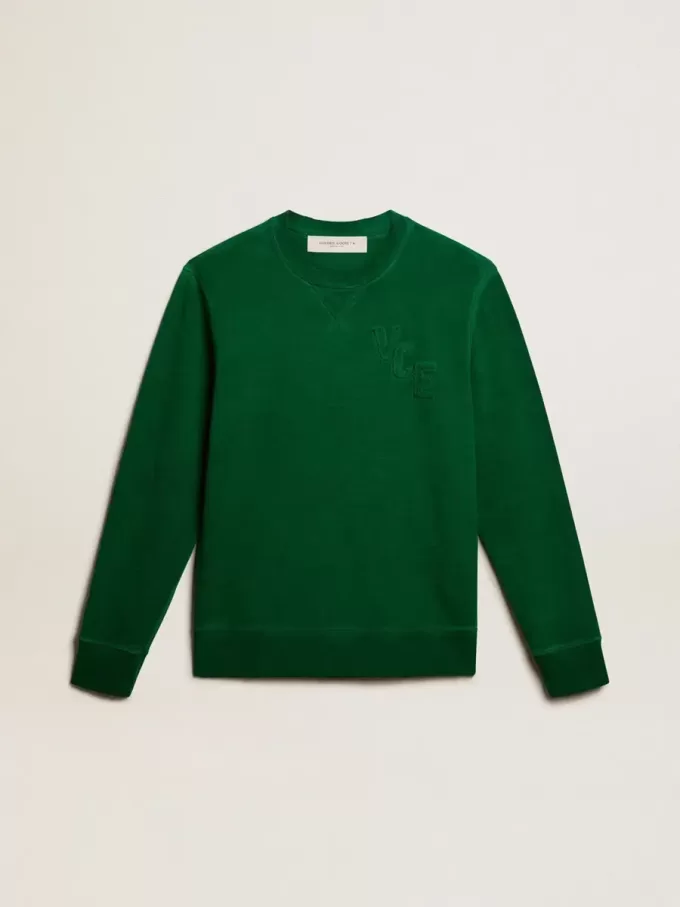 Sudadera de cuello redondo en felpa de algodón verde