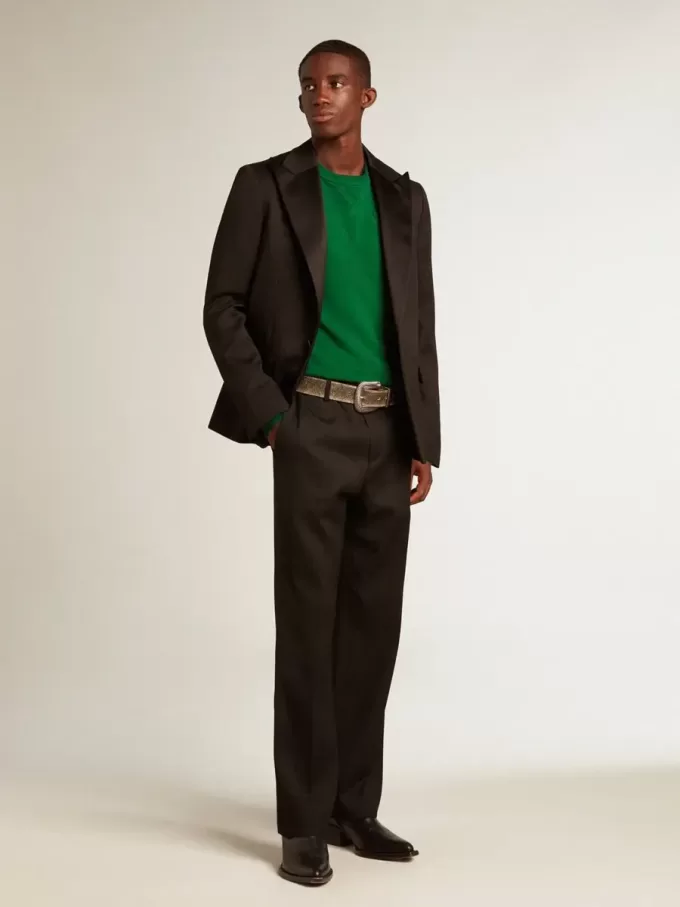 Sudadera de cuello redondo en felpa de algodón verde