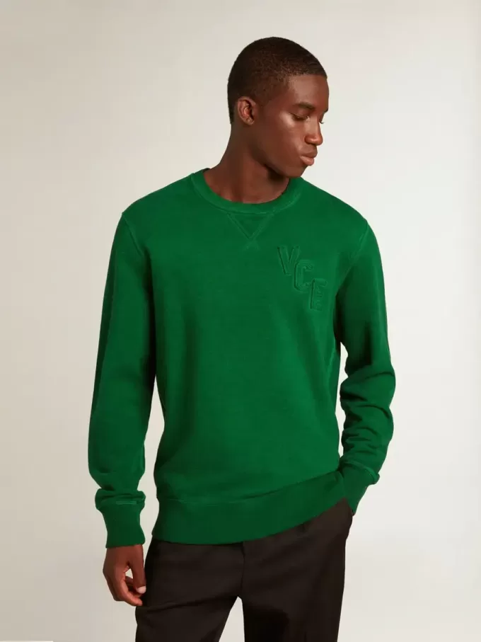 Sudadera de cuello redondo en felpa de algodón verde