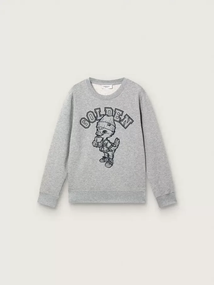 Sudadera de cuello redondo Journey para niño en algodón gris jaspeado con estampado de mascota