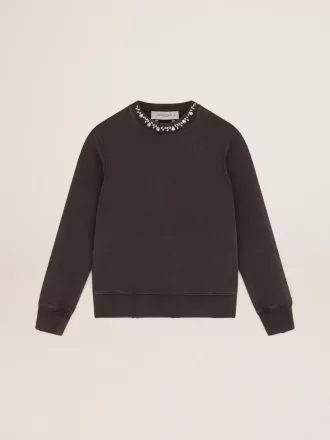 Sudadera gris antracita con cristales para mujer