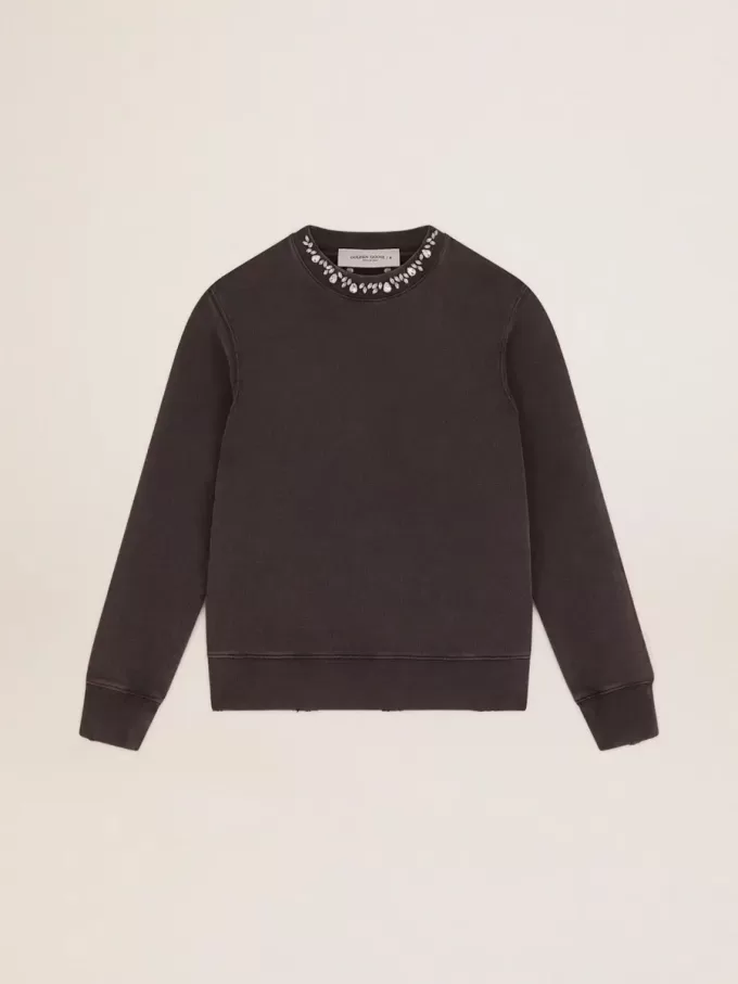 Sudadera gris antracita con cristales para mujer Sudadera gris antracita con cristales para mujer