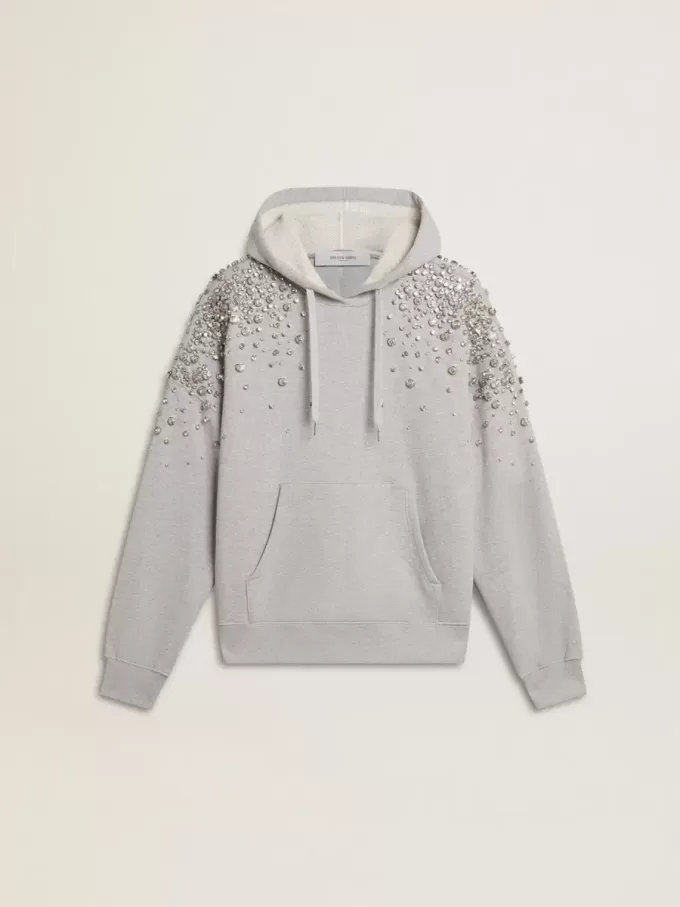 Sudadera gris con capucha y adornos de cristales