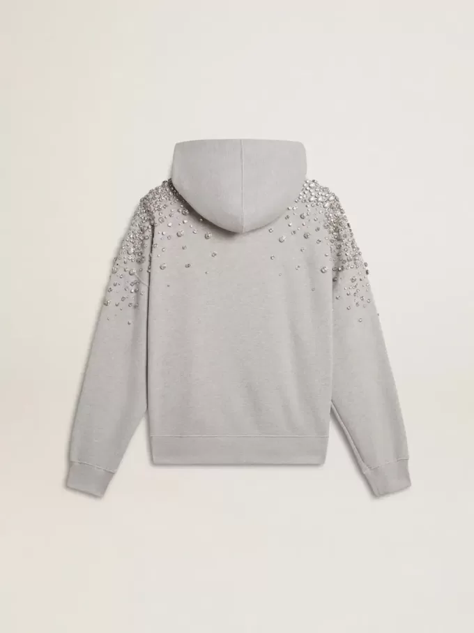 Sudadera gris con capucha y adornos de cristales