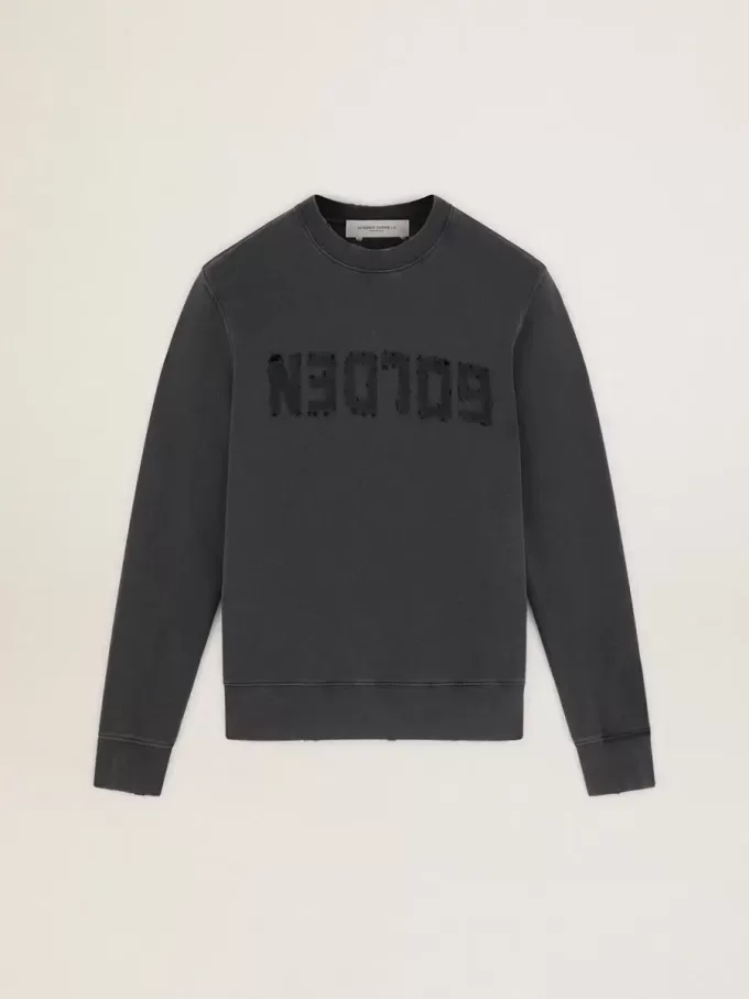 Sudadera gris para hombre con logotipo y efecto desgastado