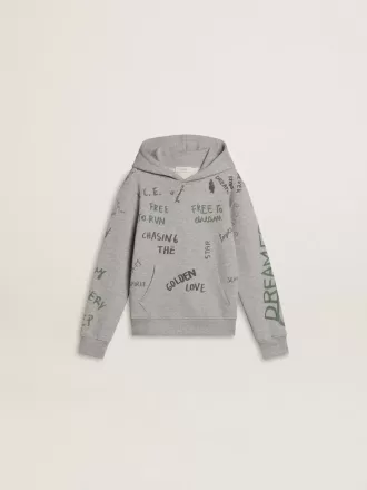 Sudadera gris para niños con letras estampadas multicolores