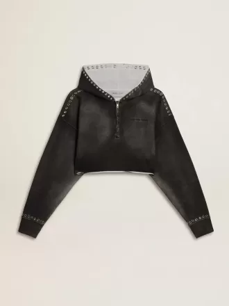 Sudadera gris recortada con efecto desgastado