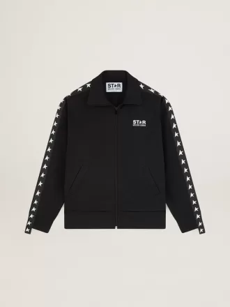 Sudadera negra con cremallera y estrellas blancas para mujer