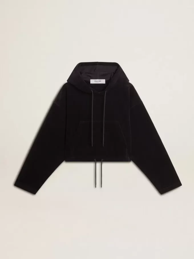 Sudadera negra de chenilla para mujer con bordado en la espalda