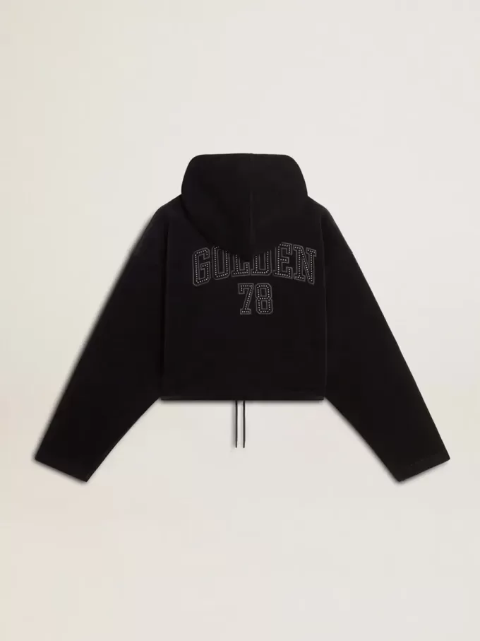 Sudadera negra de chenilla para mujer con bordado en la espalda