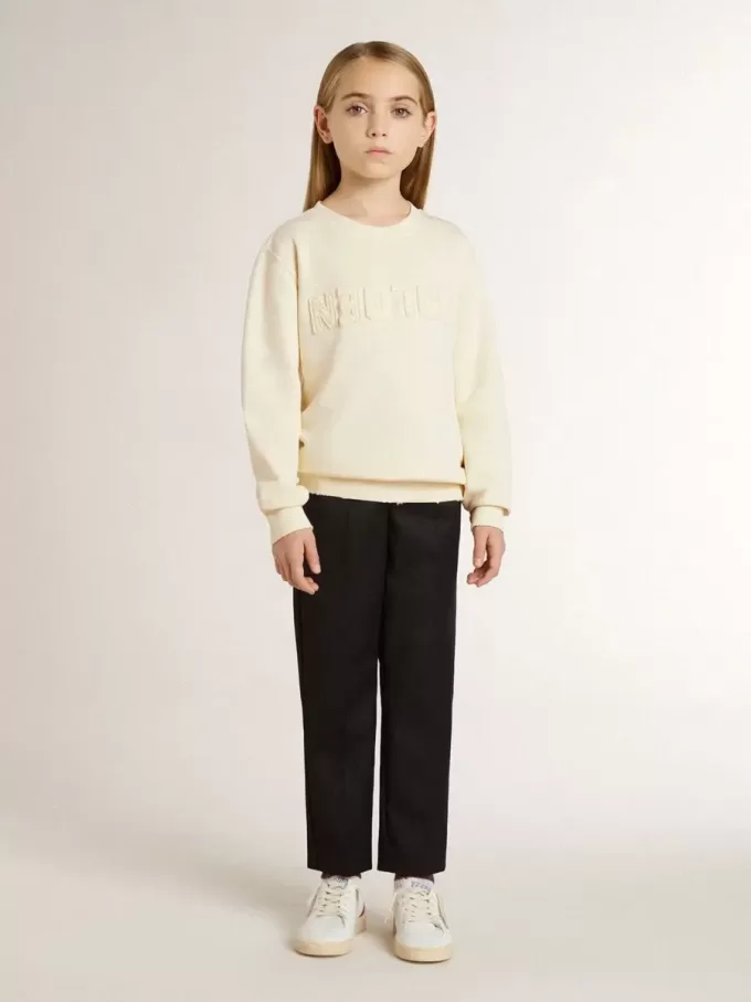 Sudadera para niña en color crema con letras bordadas