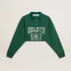Sudadera polo corta verde para mujer con estampado