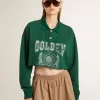 Sudadera polo corta verde para mujer con estampado