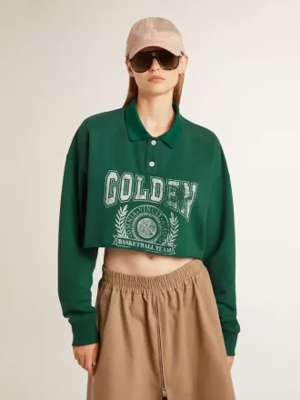 Sudadera polo corta verde para mujer con estampado