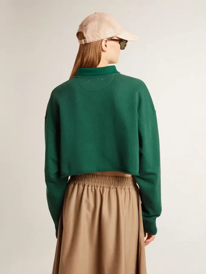Sudadera polo corta verde para mujer con estampado